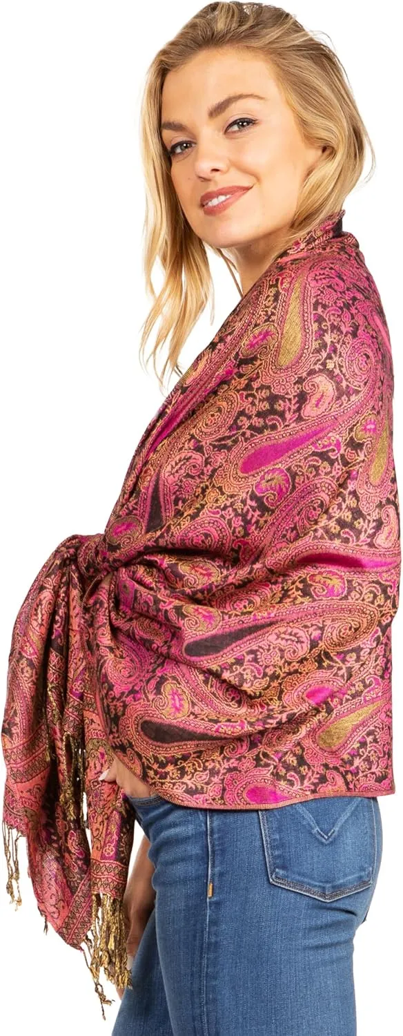 Sakkas Kalin Long Wide Paisley Design Woven Pashmina Shawl Scarf Wrap Stole