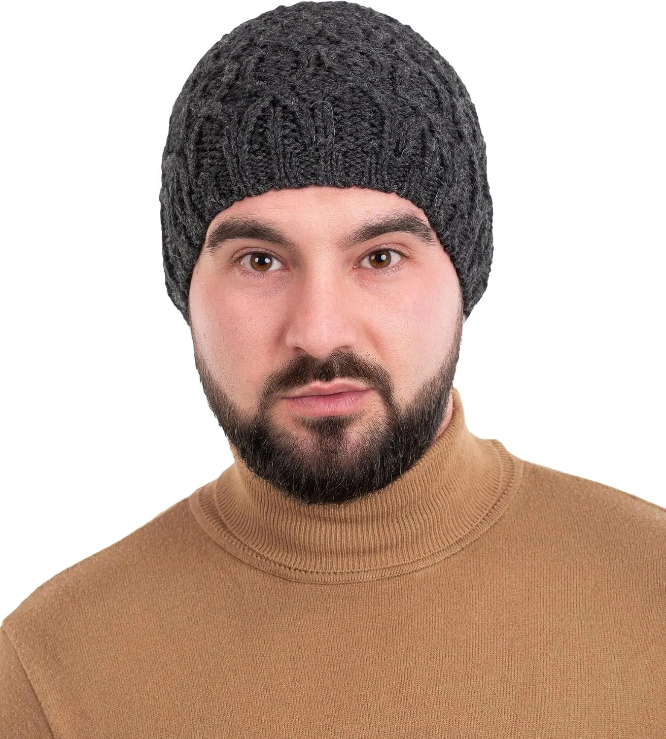 SAOL 100% Merino Wool - Irish Cable Knit Winter Hat for Men's