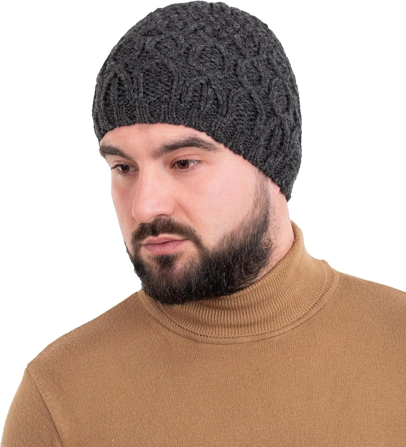 SAOL 100% Merino Wool - Irish Cable Knit Winter Hat for Men's