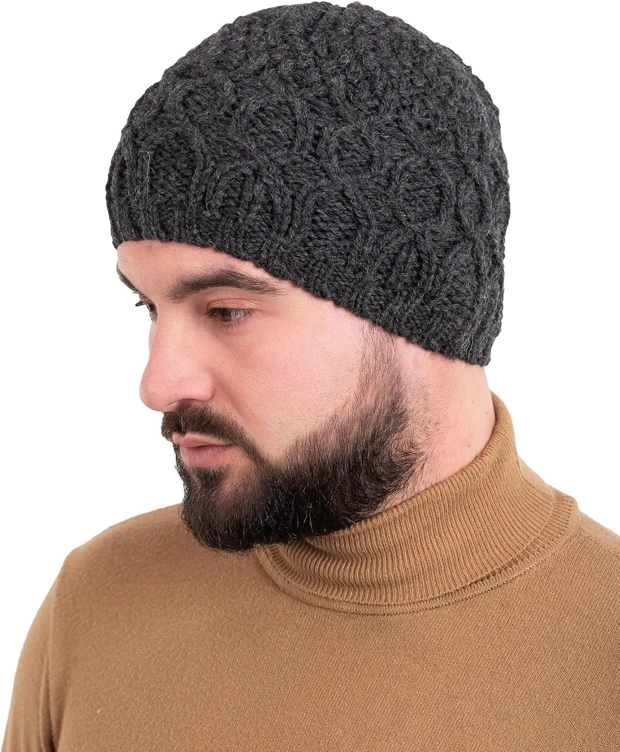 SAOL 100% Merino Wool - Irish Cable Knit Winter Hat for Men's