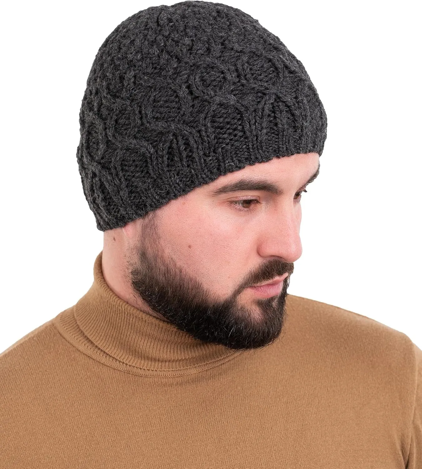SAOL 100% Merino Wool - Irish Cable Knit Winter Hat for Men's