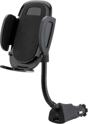 Scosche SUH12V Select Power Socket Mount with Phone Mount for Car, Flexible Neck, and USB Charging Port, 360 Rotation, Black