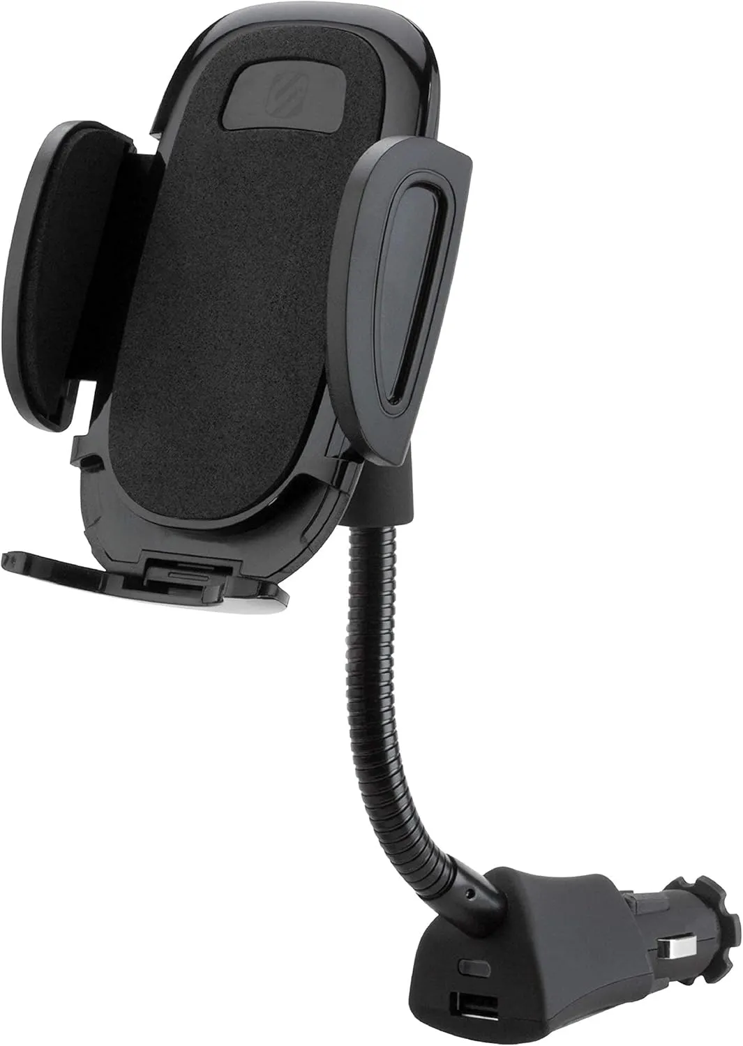 Scosche SUH12V Select Power Socket Mount with Phone Mount for Car, Flexible Neck, and USB Charging Port, 360 Rotation, Black