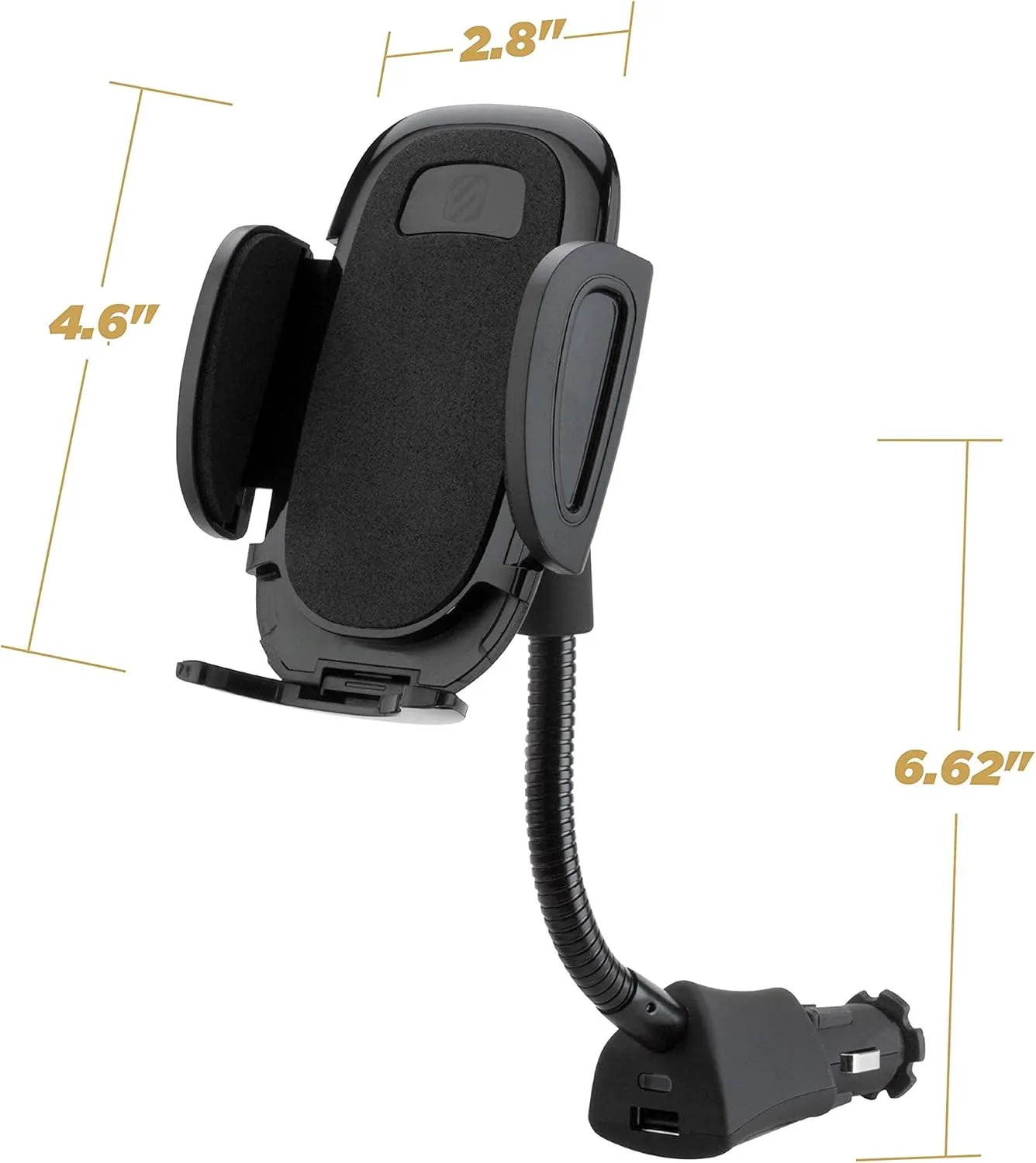 Scosche SUH12V Select Power Socket Mount with Phone Mount for Car, Flexible Neck, and USB Charging Port, 360 Rotation, Black