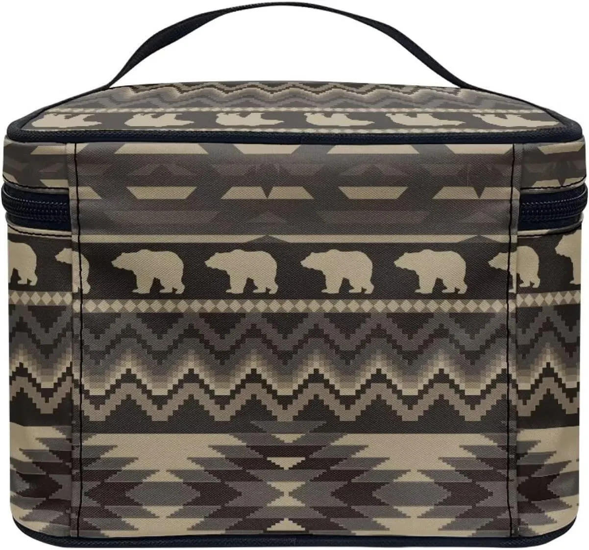 SEANATIVE Aztec Bear Makeup Bag with Handle for Women Travel Cosmetic Organizer Makeup Carrying Case Portable Pouch