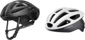 Sena R2 Road Cycling Bluetooth Helmet & R1 Smart Cycling Helmet Bundle (Matte Black & Matte White, Large)
