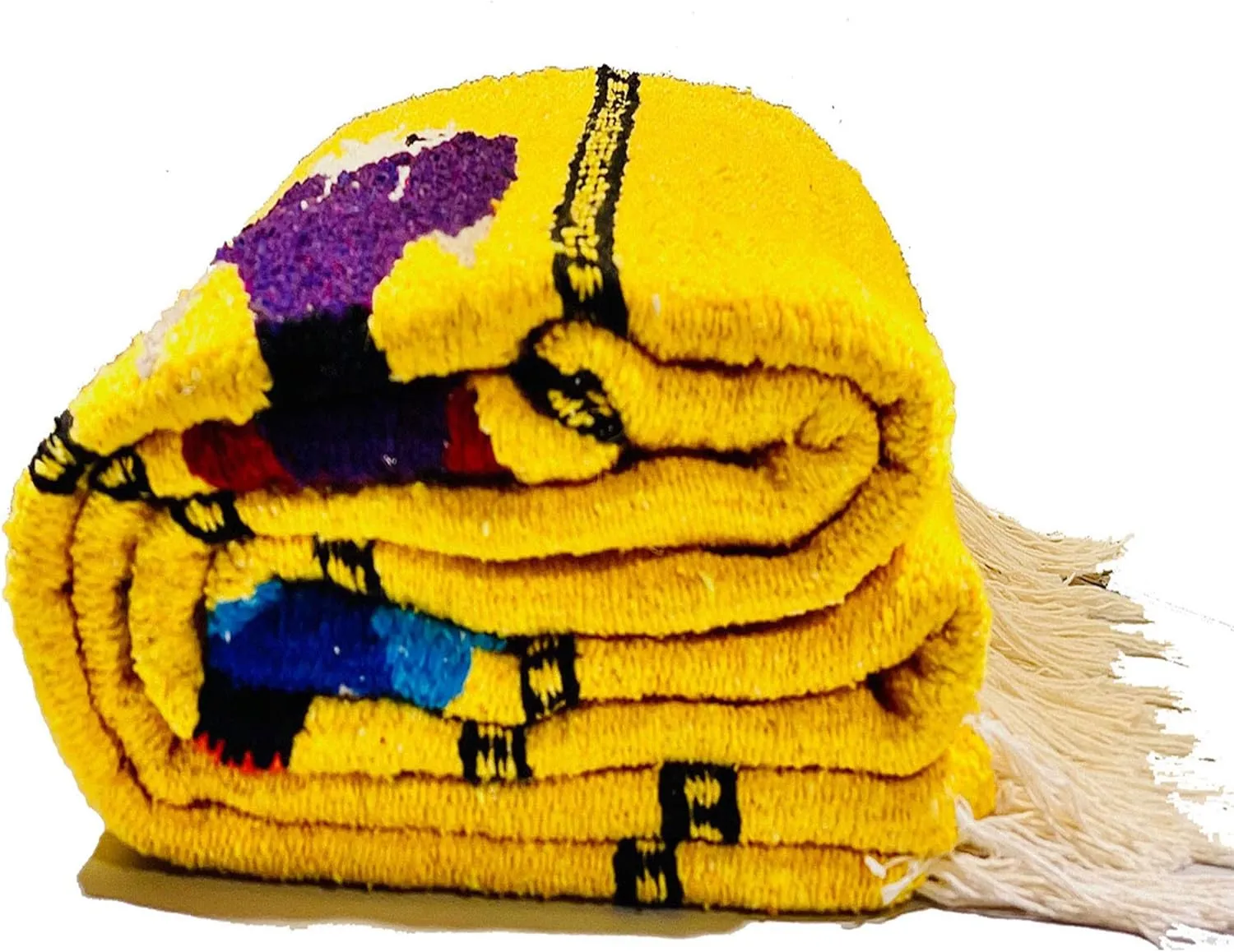 Serape Mexican Blanket, Yoga Mat, Camping Blanket, Beach Blanket, Picnic Blanket, Handmade Woven Throw Blanket, Home Decor, Car Blanket (Fish) (Yellow)