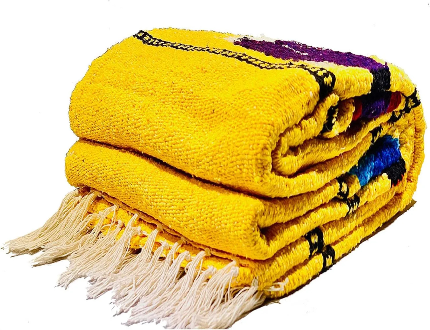 Serape Mexican Blanket, Yoga Mat, Camping Blanket, Beach Blanket, Picnic Blanket, Handmade Woven Throw Blanket, Home Decor, Car Blanket (Fish) (Yellow)