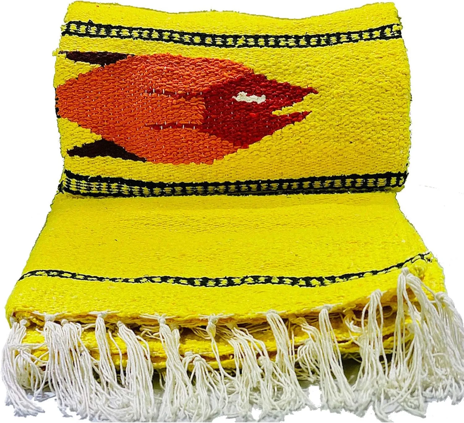 Serape Mexican Blanket, Yoga Mat, Camping Blanket, Beach Blanket, Picnic Blanket, Handmade Woven Throw Blanket, Home Decor, Car Blanket (Fish) (Yellow)