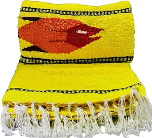 Serape Mexican Blanket, Yoga Mat, Camping Blanket, Beach Blanket, Picnic Blanket, Handmade Woven Throw Blanket, Home Decor, Car Blanket (Fish) (Yellow)
