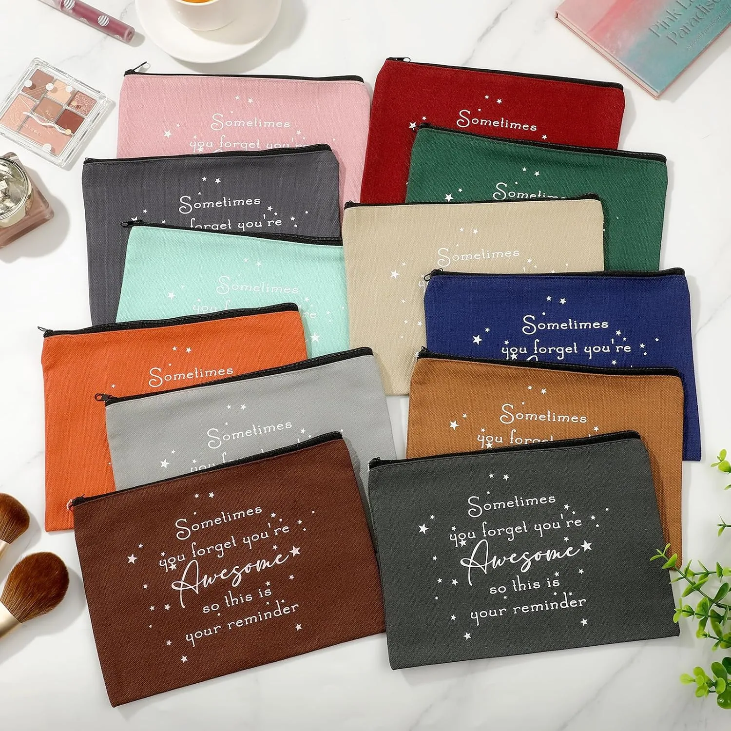 Sieral 24 Pcs Inspirational Makeup Bag Appreciation Nurse Gift for Women You're Awesome Cosmetic Bags Employee Motivational Gifts for Coworkers Teacher Mom Assistant Nurse (Classic Color)