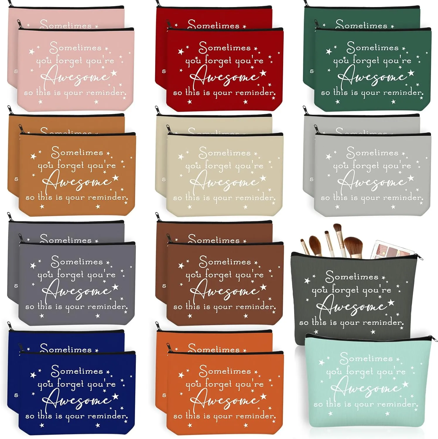 Sieral 24 Pcs Inspirational Makeup Bag Appreciation Nurse Gift for Women You're Awesome Cosmetic Bags Employee Motivational Gifts for Coworkers Teacher Mom Assistant Nurse (Classic Color)