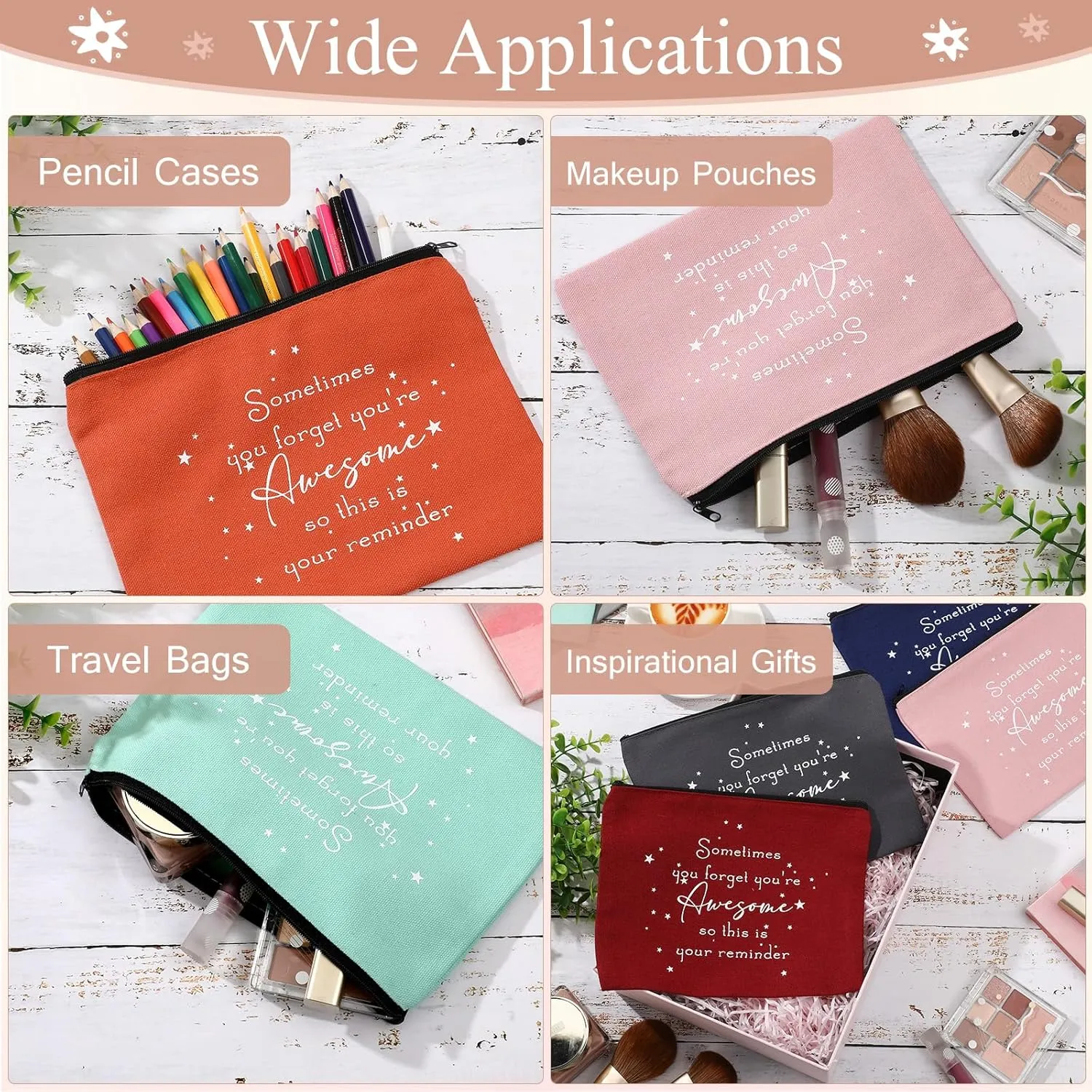 Sieral 24 Pcs Inspirational Makeup Bag Appreciation Nurse Gift for Women You're Awesome Cosmetic Bags Employee Motivational Gifts for Coworkers Teacher Mom Assistant Nurse (Classic Color)
