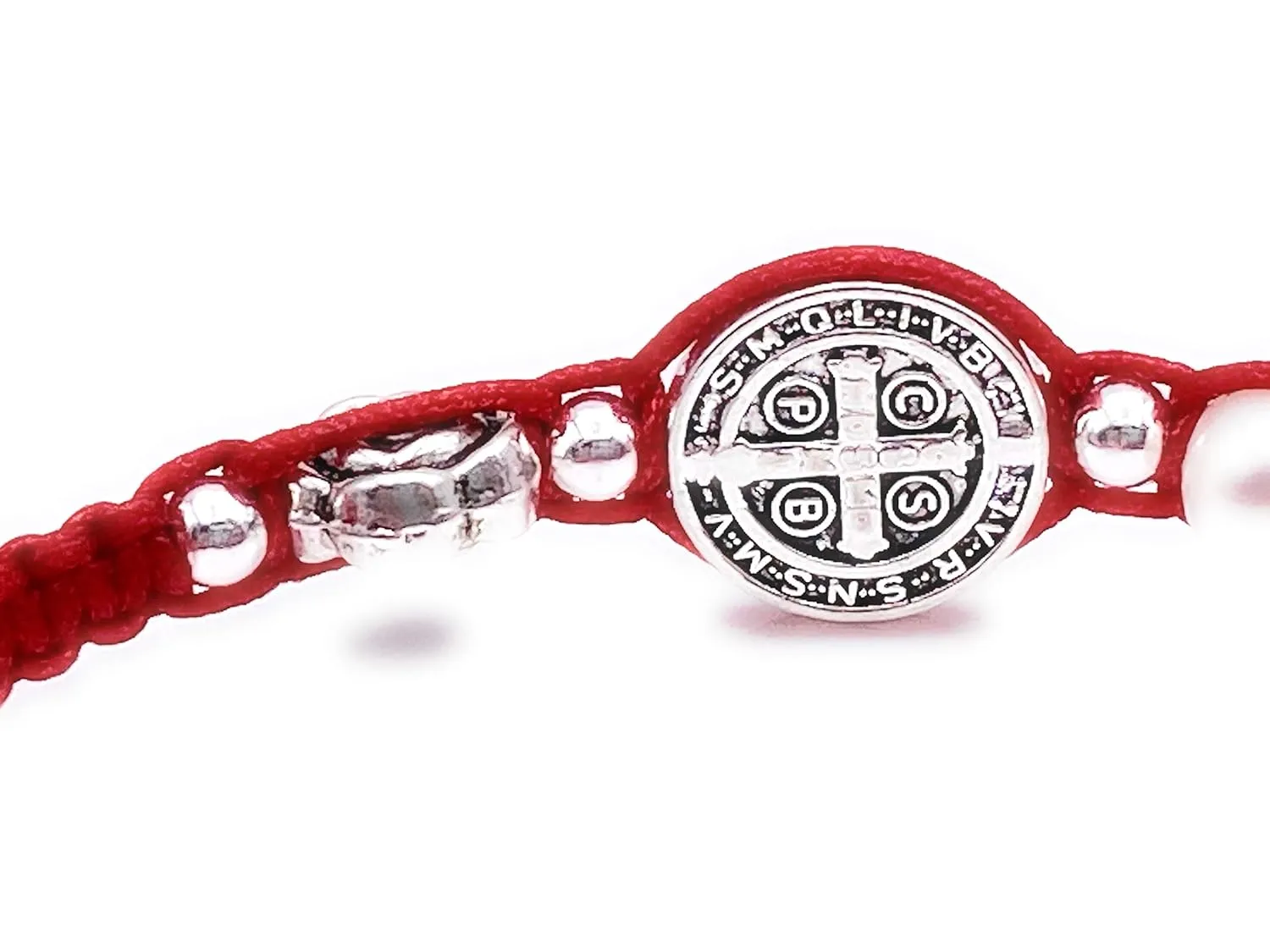 SIFRIMANIA St Benedict Freshwater Pearl Cross Red Bracelet for all Ages Women Protection Jewelry (Silver Plated)