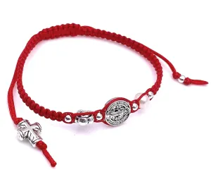 SIFRIMANIA St Benedict Freshwater Pearl Cross Red Bracelet for all Ages Women Protection Jewelry (Silver Plated)