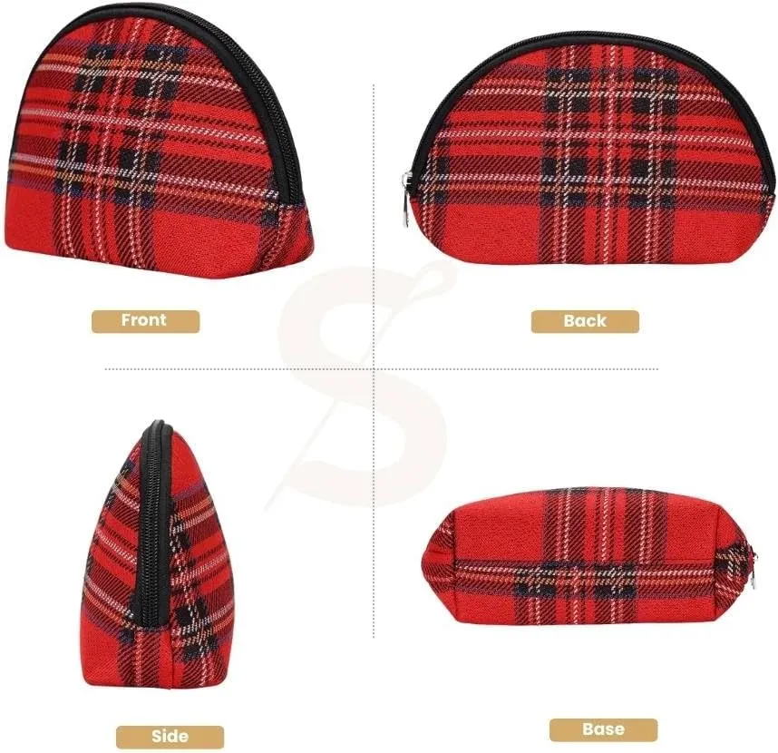 Signare Tapestry Cosmetic Bag Toiletry Makeup Bag for Women With Red Royal Stewart Tartan Design (COSM-RSTT)