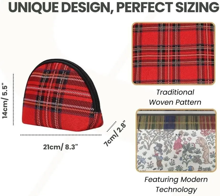 Signare Tapestry Cosmetic Bag Toiletry Makeup Bag for Women With Red Royal Stewart Tartan Design (COSM-RSTT)