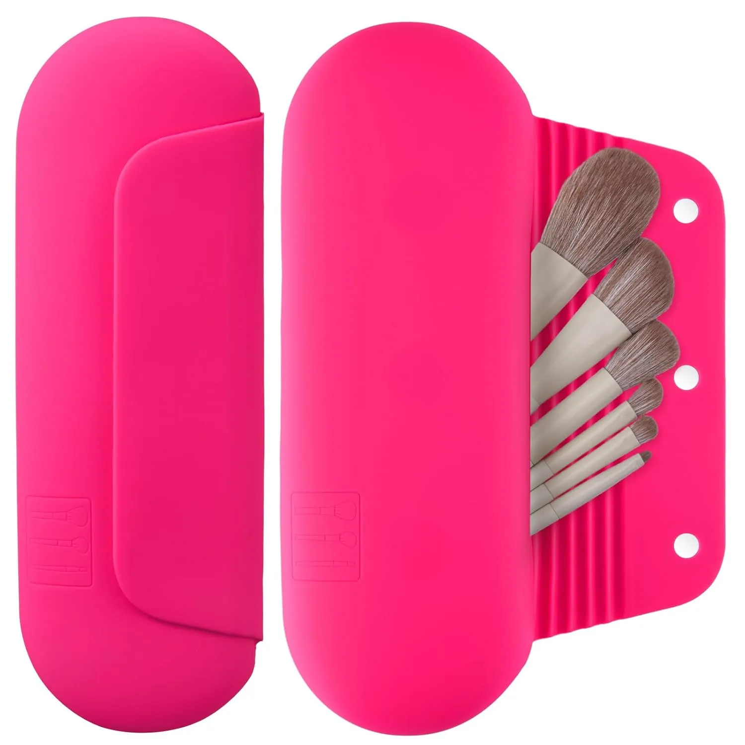 Silicone Makeup Brush Holder Travel Cosmetic Bag：Soft Portable Cosmetic Face Brushes Holder with Upgrade Anti-Fall Out Magnetic Closure, Large Travel Makeup Brush Case - Babbie Pink