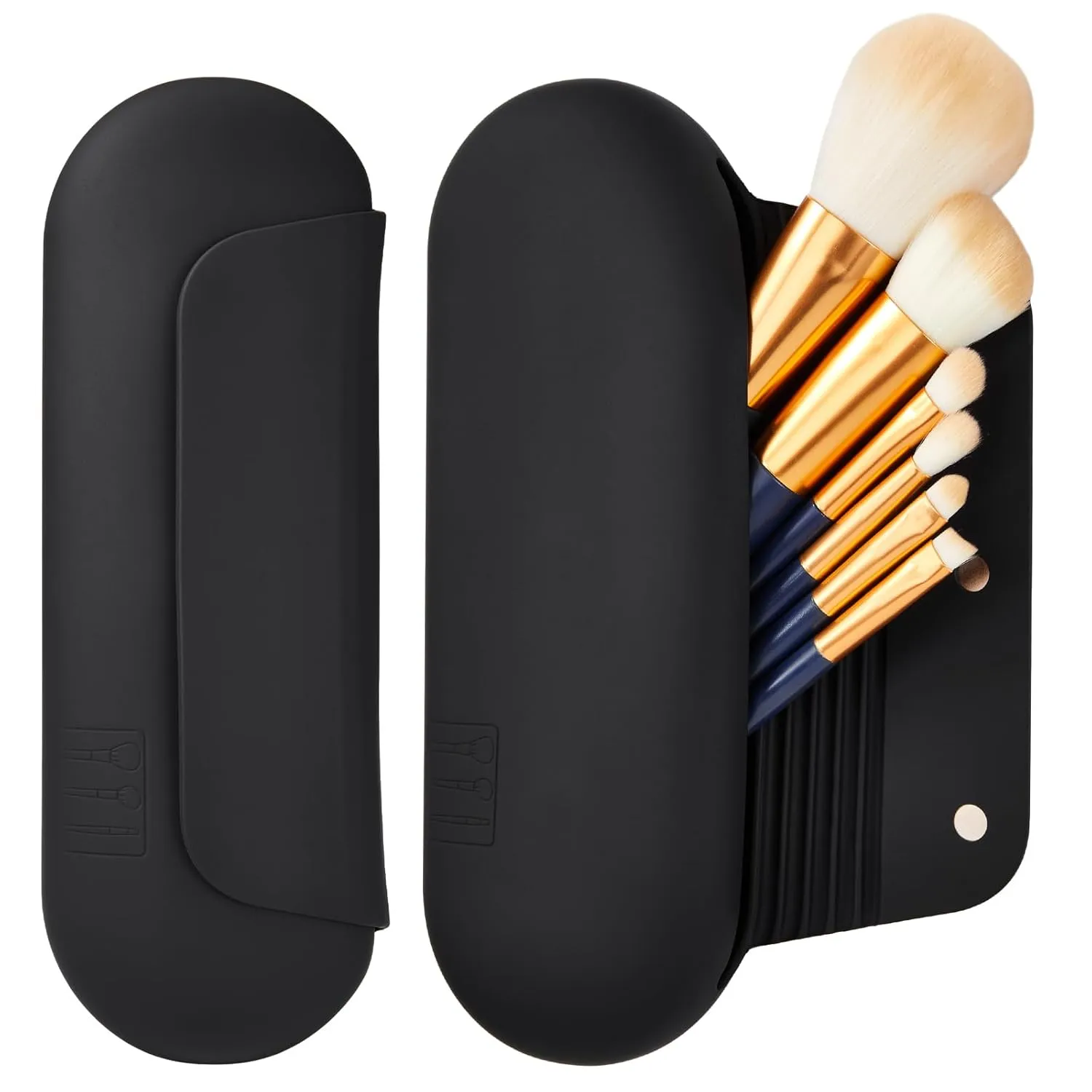 Silicone Makeup Brush Holder Travel Cosmetic Bag：Soft Portable Cosmetic Face Brushes Holder with Upgrade Anti-Fall Out Magnetic Closure, Large Travel Makeup Brush Case - Black