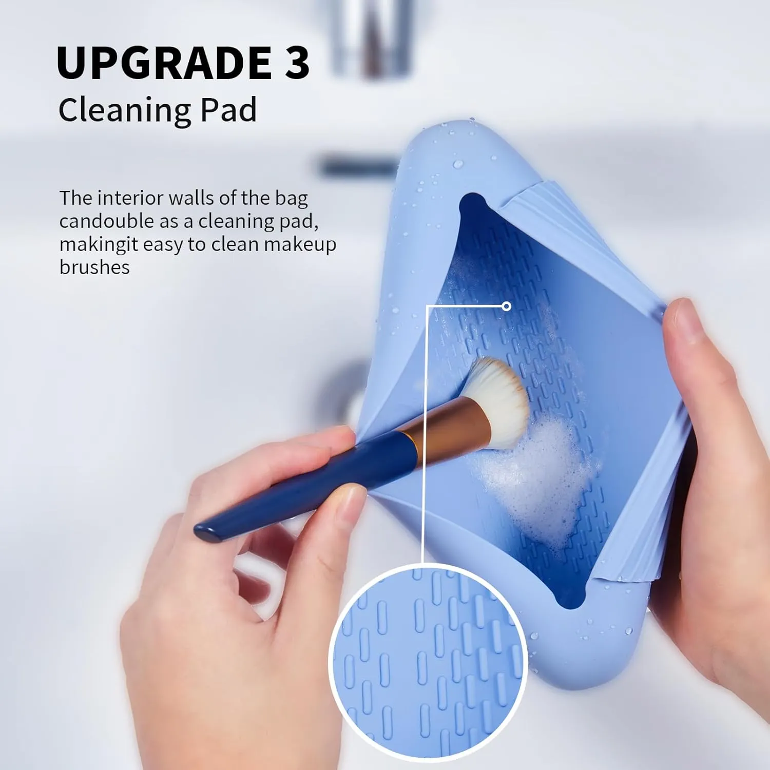 Silicone Makeup Brush Holder Travel Cosmetic Bag：Soft Portable Cosmetic Face Brushes Holder with Upgrade Anti-Fall Out Magnetic Closure, Large Travel Makeup Brush Case - Blue