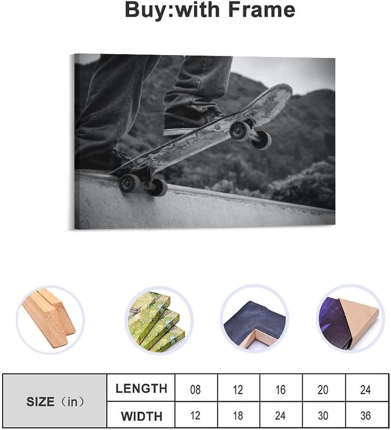 Skateboard Sport Skate Black White Room Aesthetics Posters Canvas Posters Bedroom Decoration Sports Office Decoration Gifts Wall Art Decoration Printing Posters 12x18inch(30x45cm)