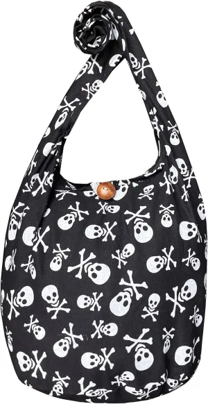 Skull Boho Crossbody - Gothic Shoulder Bag - Hippie Hobo Punk Rock Purse - Medium 33"