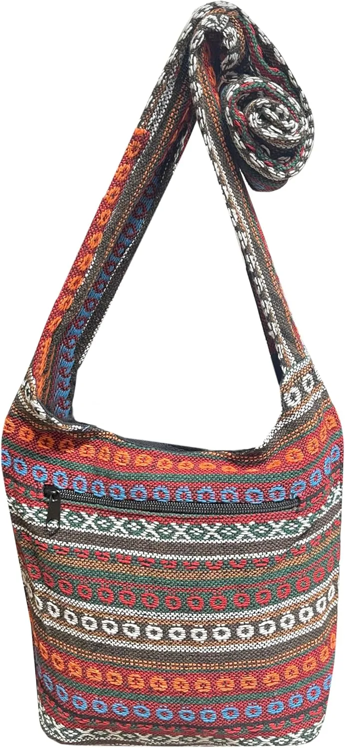 Small Aztec Messenger Bag - Handmade Woven Hippie Hobo Shoulder Handbag - Ikat Tribal Sling Purse for Women