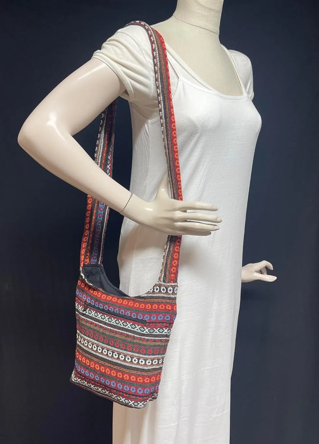 Small Aztec Messenger Bag - Handmade Woven Hippie Hobo Shoulder Handbag - Ikat Tribal Sling Purse for Women