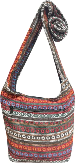 Small Aztec Messenger Bag - Handmade Woven Hippie Hobo Shoulder Handbag - Ikat Tribal Sling Purse for Women