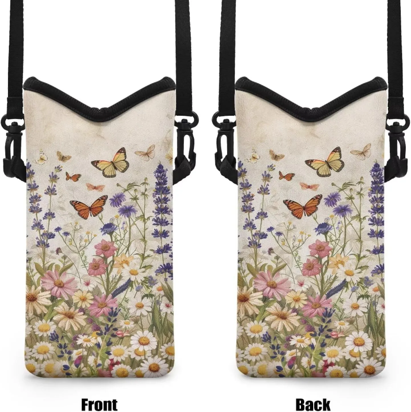 Small Crossbody Bag for Women Men Durable Cell Phone Bag Phone Case Phone Pouch Phone Protection Bag with Adjustable Strap Vacation Accessories, Vintage Daisy Lavender Butterfly Print