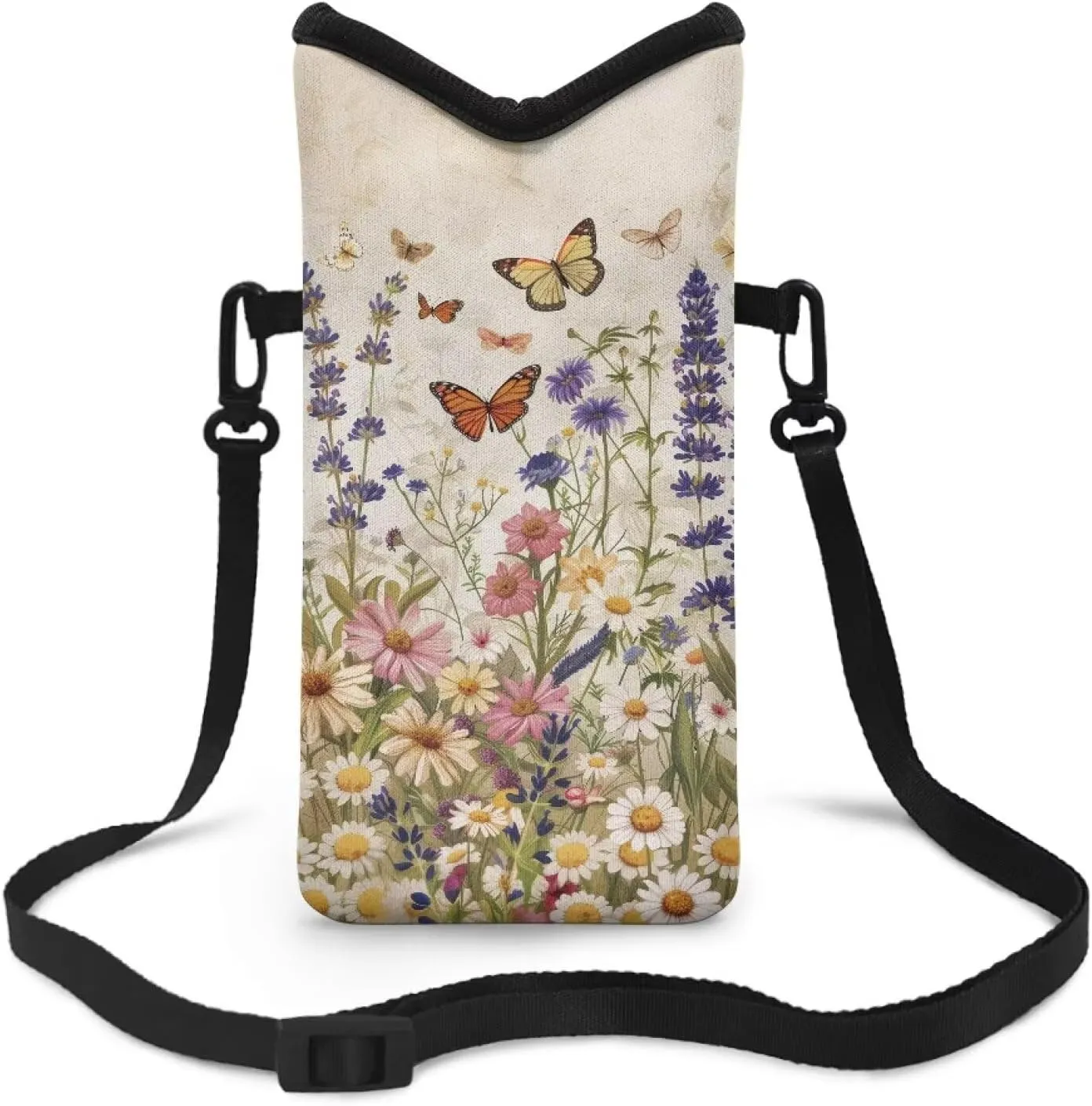 Small Crossbody Bag for Women Men Durable Cell Phone Bag Phone Case Phone Pouch Phone Protection Bag with Adjustable Strap Vacation Accessories, Vintage Daisy Lavender Butterfly Print