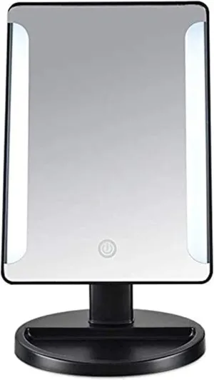 Small Mirror Makeup Mirror,LED Desktop Make-up Mirror Adjustable Brightness Princess Mirror Vanity Mirror Makeup Mirror (Color : Black)