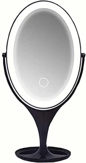 Small Mirror Makeup Vanity Mirror，Desktop LED USB Charging Portable Dressing Single-Sided Fill Light Smart Touch Dimming Oval,Bedroom Living Room Hallway Any Room Makeup Mirror (Color : Bla