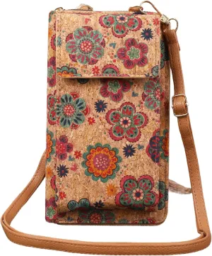 Small Phone Shoulder Bag, Cork Women's Phone Wallet with Card Slots, Shoulder Strap, For Cell Phones less than 6.9"