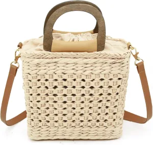 Small Straw Tote Bag for Women,Summer Beach Crossbody Shoulder Handbag,Hand-woven Rattan Clutch Purse for Vacation