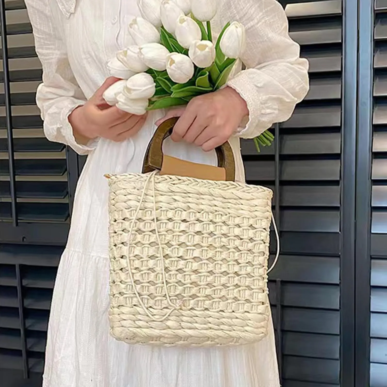 Small Straw Tote Bag for Women,Summer Beach Crossbody Shoulder Handbag,Hand-woven Rattan Clutch Purse for Vacation