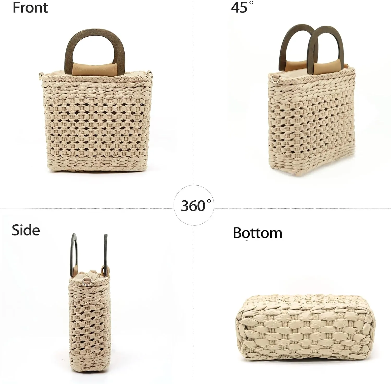 Small Straw Tote Bag for Women,Summer Beach Crossbody Shoulder Handbag,Hand-woven Rattan Clutch Purse for Vacation
