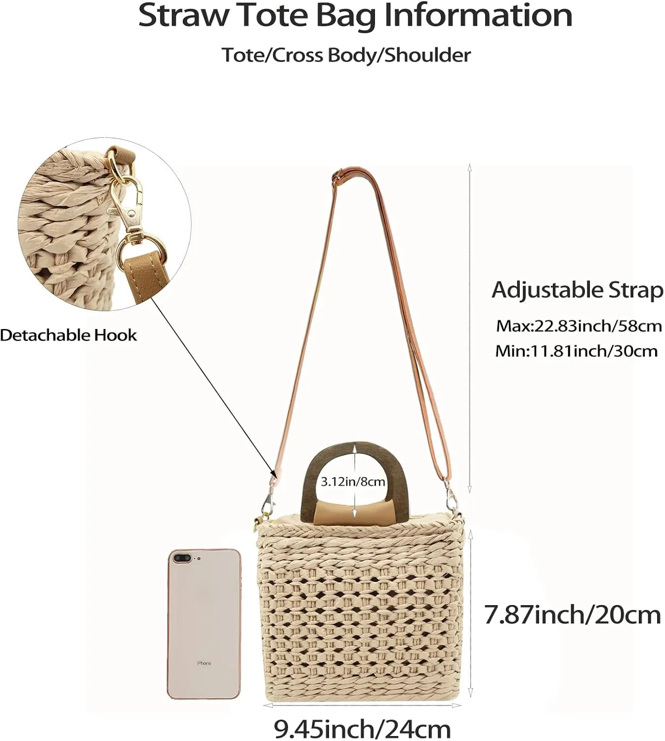 Small Straw Tote Bag for Women,Summer Beach Crossbody Shoulder Handbag,Hand-woven Rattan Clutch Purse for Vacation