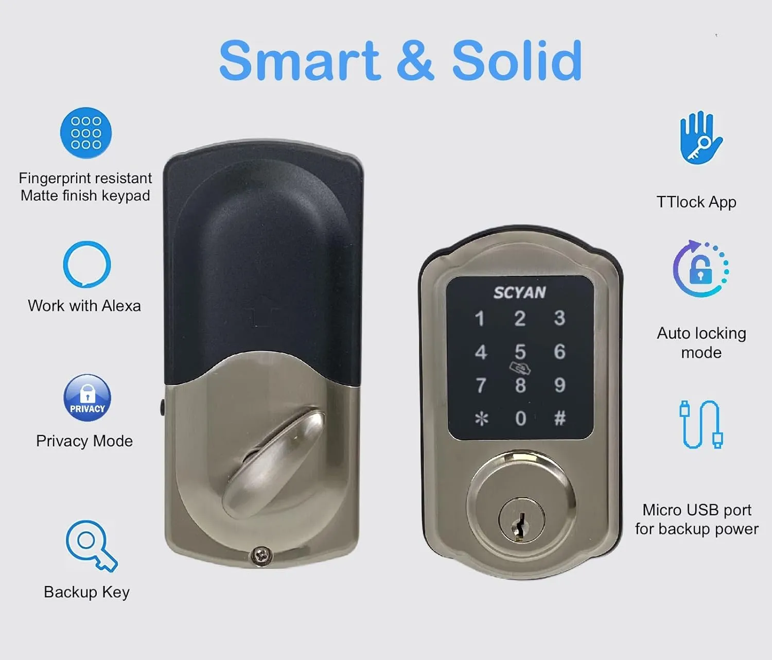 Smart Deadbolt Lock, SCYAN D1 Deadbolt with Touchscreen Keypad, Keyless Entry Door Lock, Auto Locking, for Home, Airbnb, Rental House (Nickel)