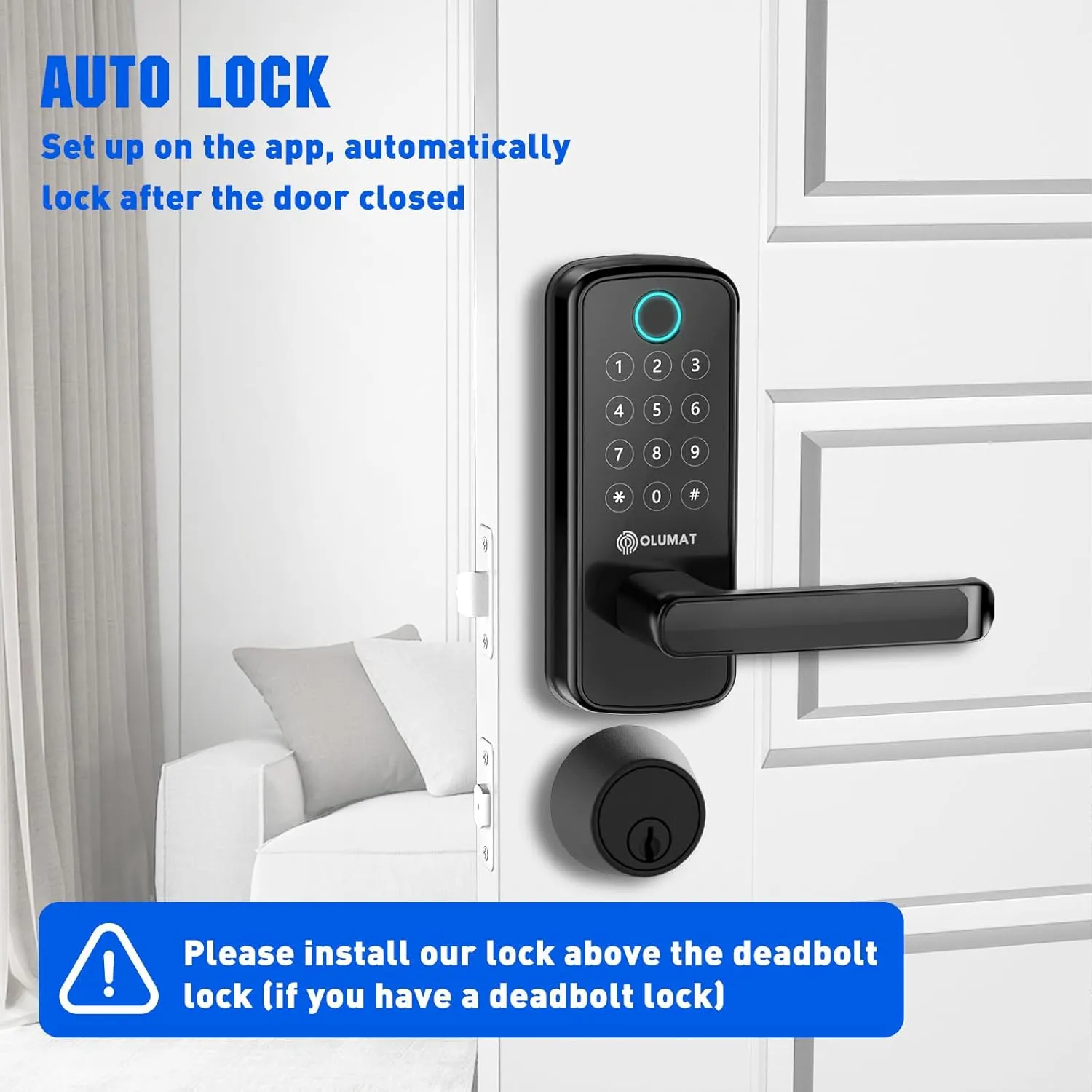 Smart Door Lock with WiFi Gateway, Keyless Entry Door Lock with Handle - Smart Locks for Front Door with Keypad - Fingerprint Locks with App Control - Auto Lock