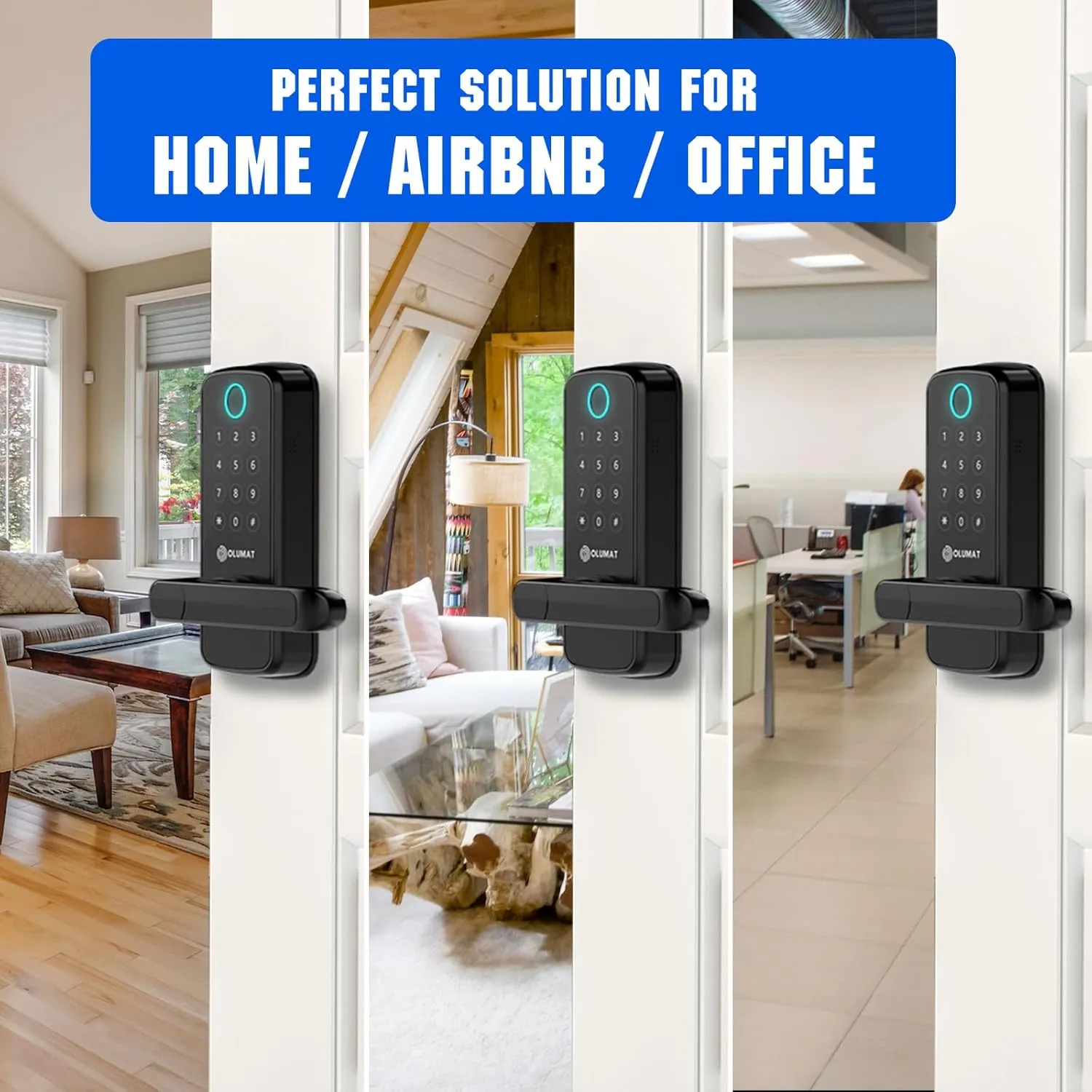 Smart Door Lock with WiFi Gateway, Keyless Entry Door Lock with Handle - Smart Locks for Front Door with Keypad - Fingerprint Locks with App Control - Auto Lock