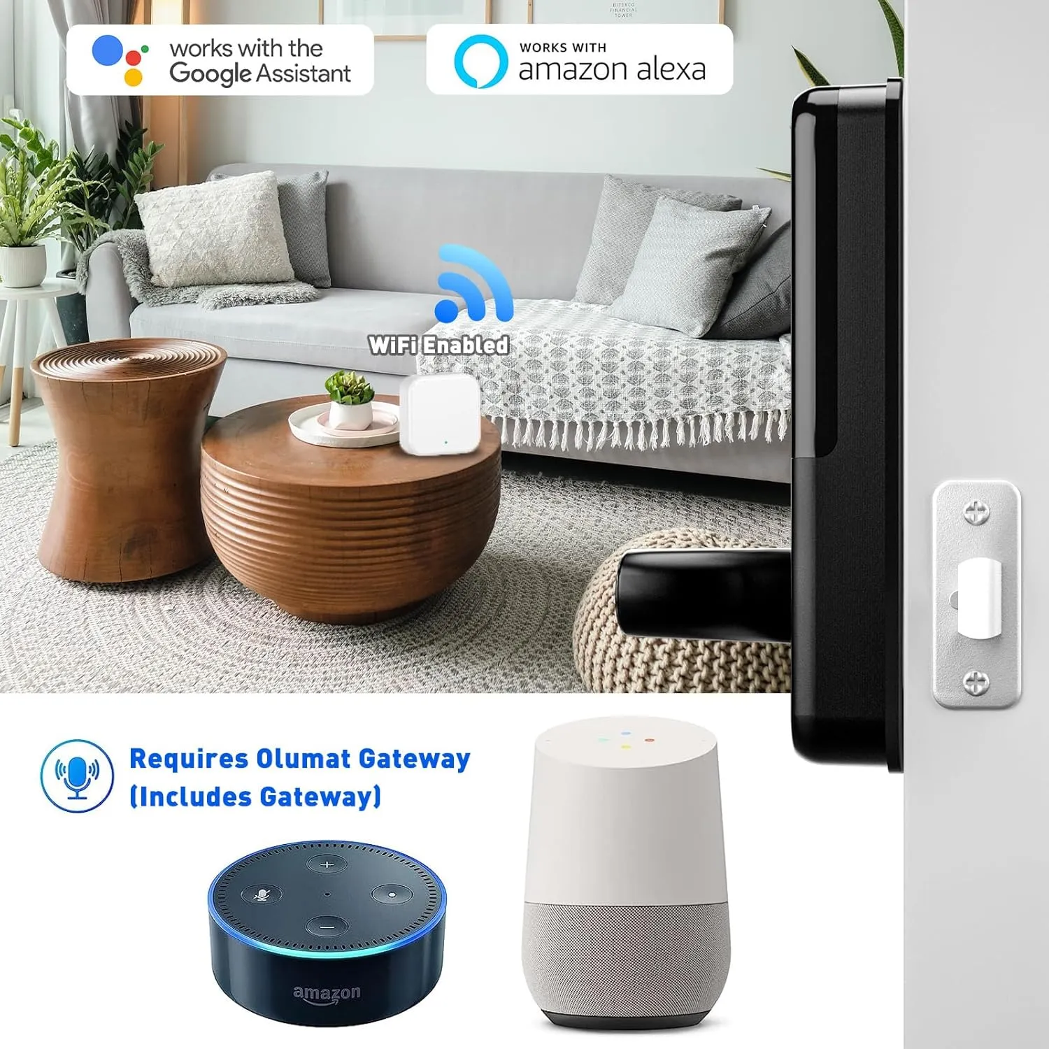 Smart Door Lock with WiFi Gateway, Keyless Entry Door Lock with Handle - Smart Locks for Front Door with Keypad - Fingerprint Locks with App Control - Auto Lock
