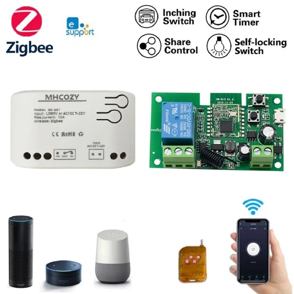 Smart Home Dry Contact Zigbee Relay Switch, Remote Control Zigbee Switch for Light Garage Door, Compatible with Alexa Google Home,Zigbee hub Needed (1CH)