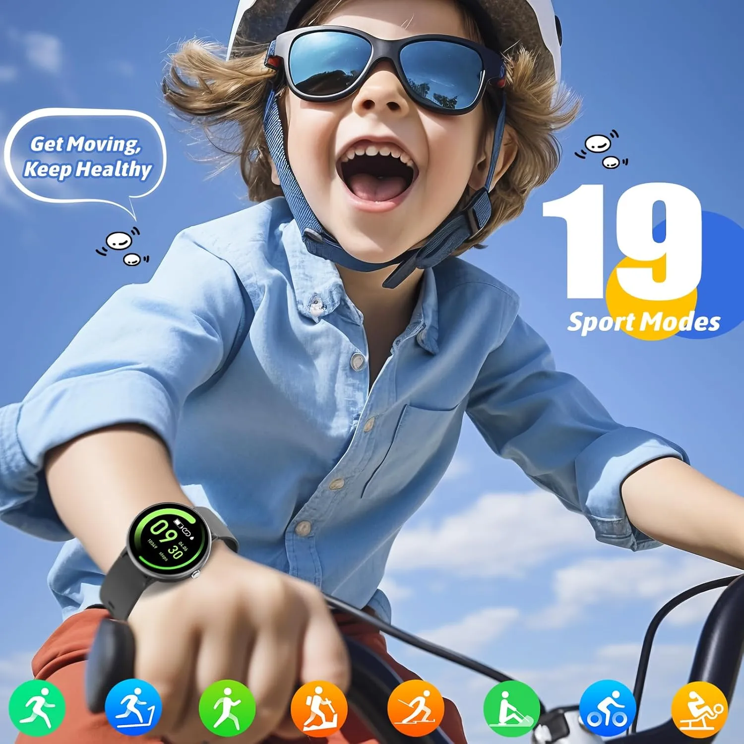 Smart Watch for Kids Boy Girl, No Phone Needed Kids Watch Waterproof with 19 Sport Modes, Pedometer, Sleep Monitor, Kids Watch for Girls Boys 6-16 Birthday Gifts Toy Gift (Black)