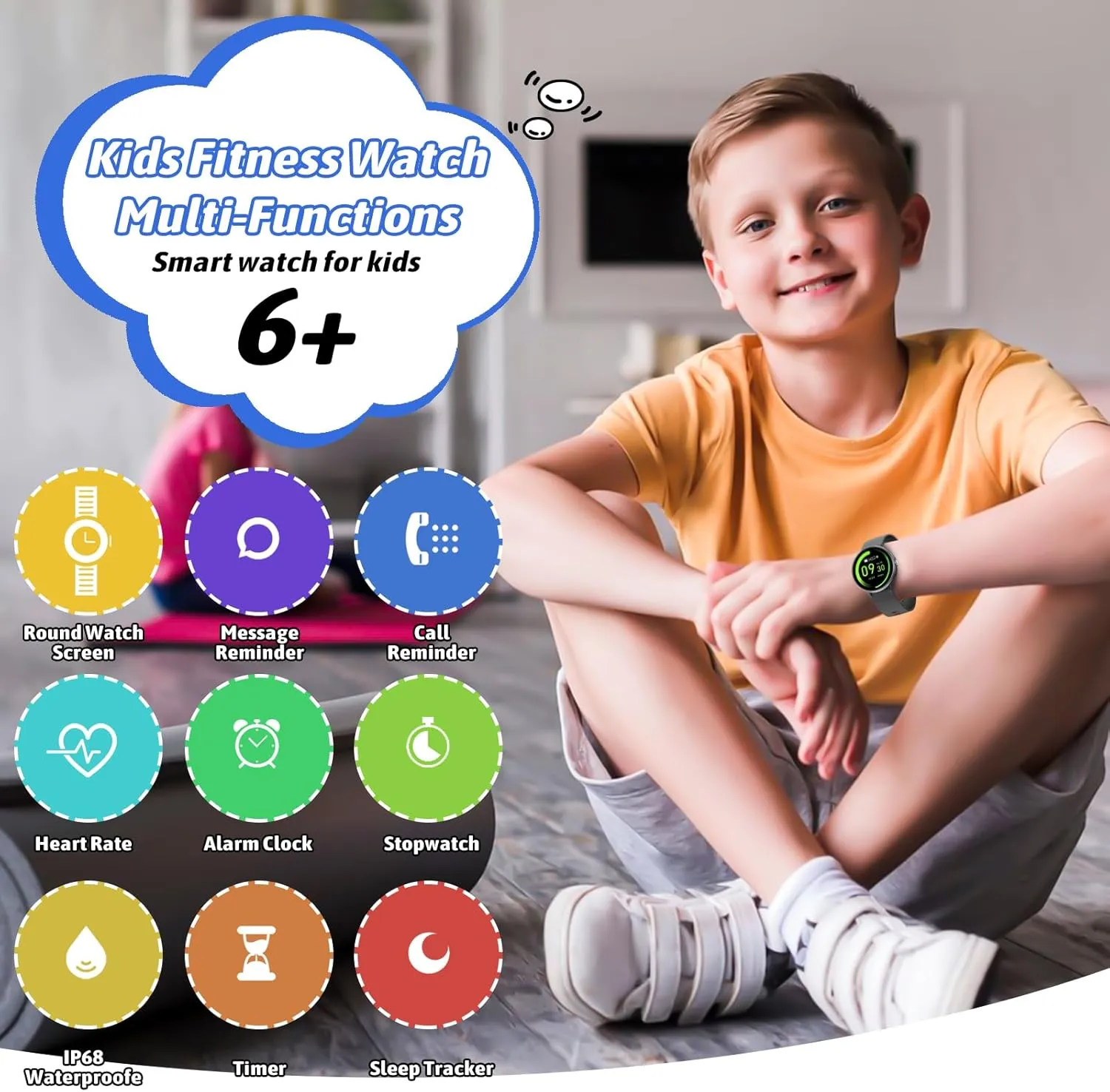 Smart Watch for Kids Boy Girl, No Phone Needed Kids Watch Waterproof with 19 Sport Modes, Pedometer, Sleep Monitor, Kids Watch for Girls Boys 6-16 Birthday Gifts Toy Gift (Black)