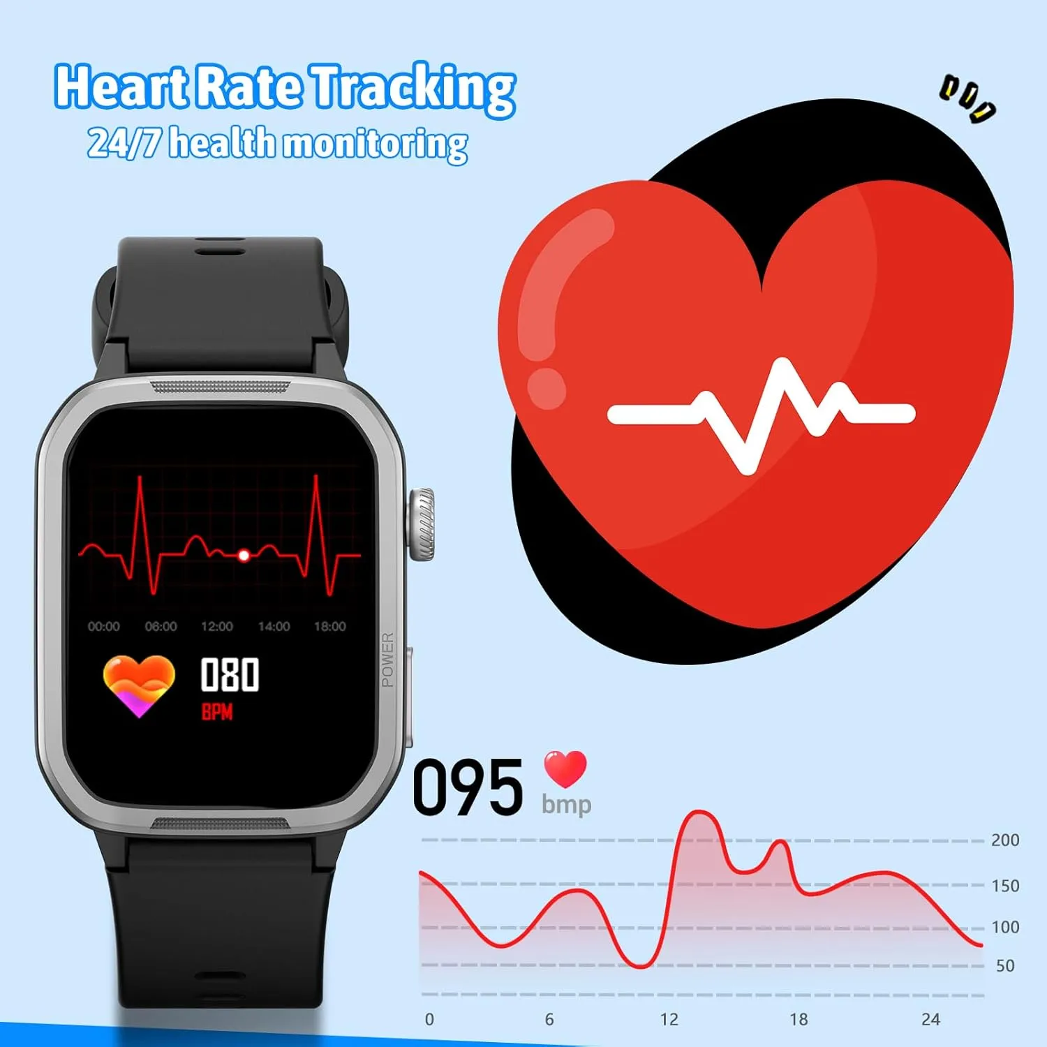 Smart Watch for Kids No Phone Needed, Tempered Glass Fitness Tracker Boy Teens with 19 Sport Modes, Pedometer, Sleep Monitor, Kids Watch Birthday Gifts Toy Gift for Girls Boys 6-16 (Black)