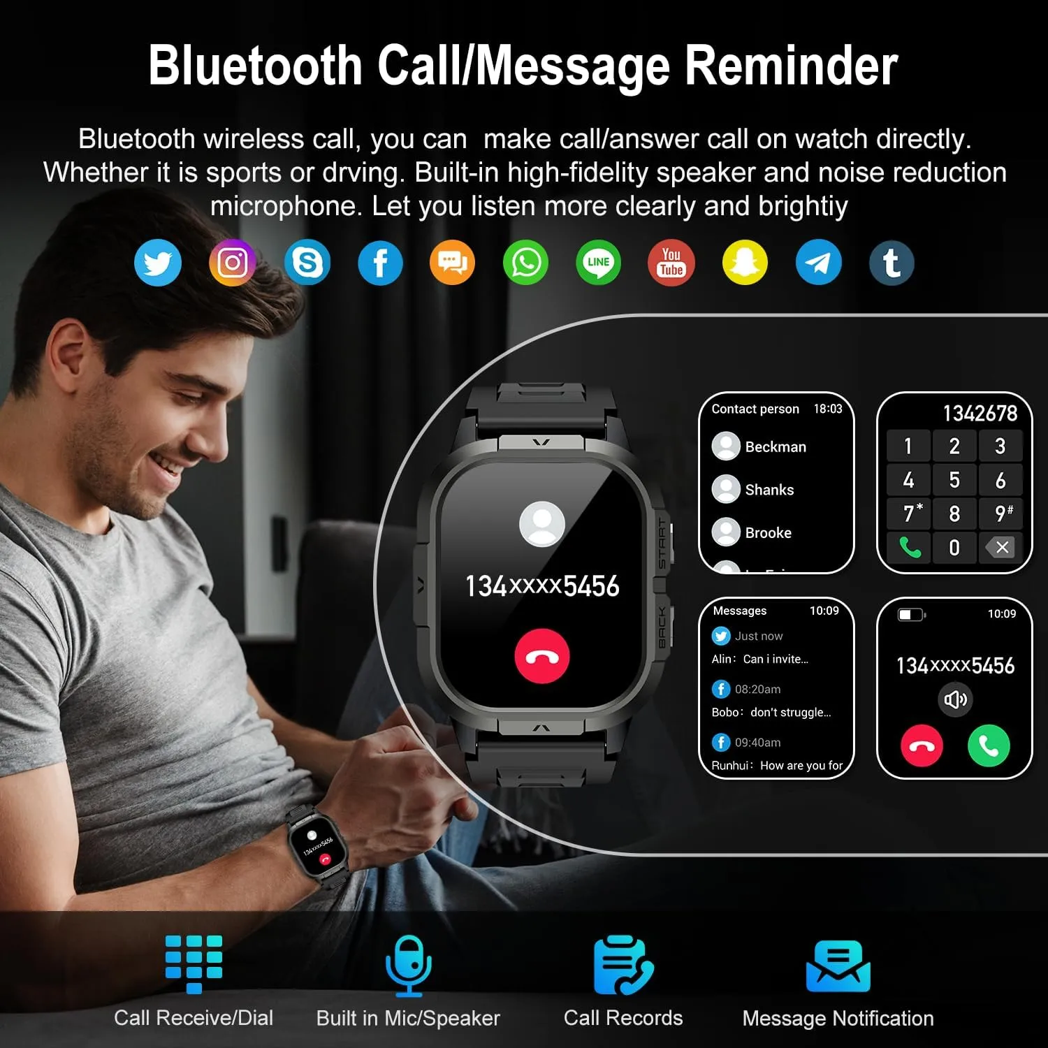 Smart Watch for Men Fitness Tracker: Make/Answer Call Military Smart Watches for Men Digital Watches Run Waterproof Smartwatch Android Phones iPhone Samsung Compatible Heart Rate Monitor Orange Black