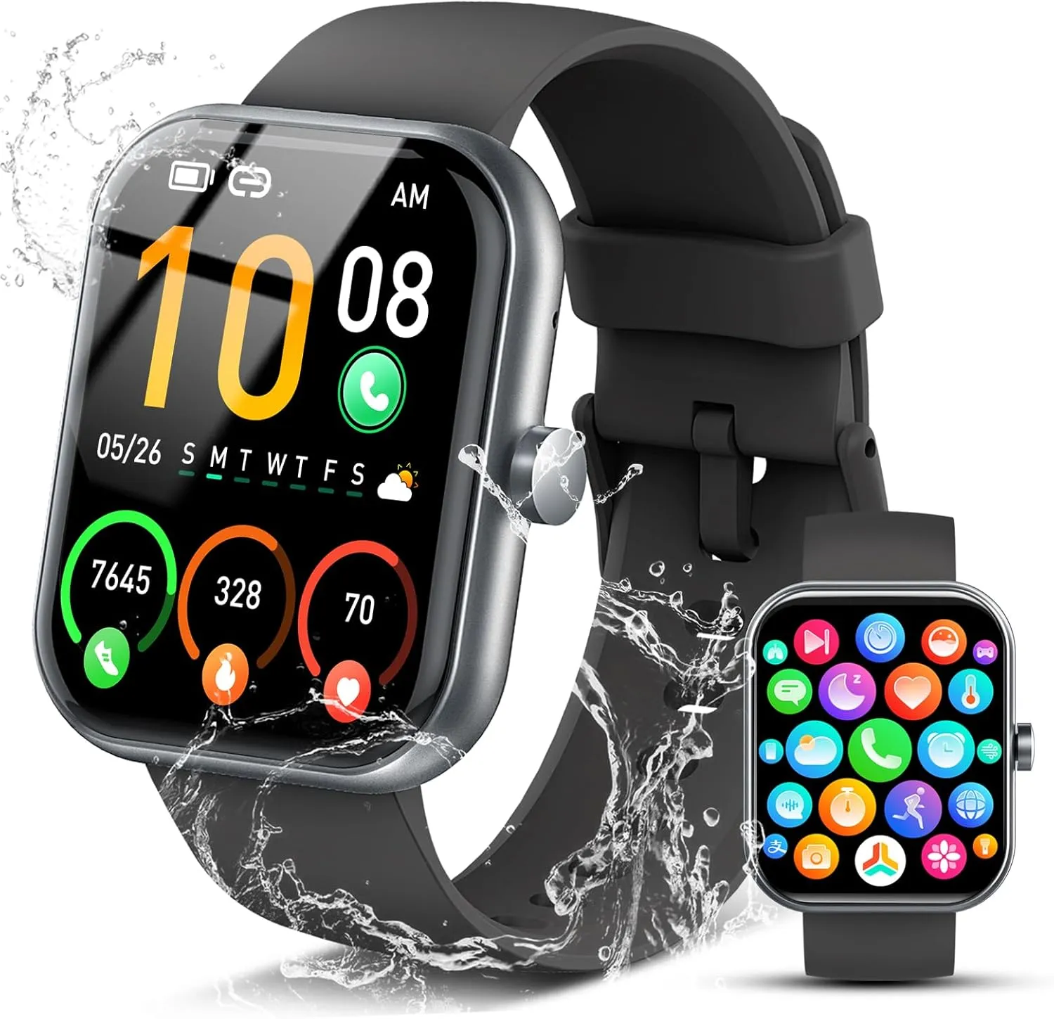 Smart Watch for Men Women, 1.96" Fitness Tracker Running Watch (Answer/Make Call), IP68 Waterproof, Pedometer, Sleep/Step/Heart Rate Monitor/Activity, 110  Sport Modes Smartwatch for Adroid iOS Phone