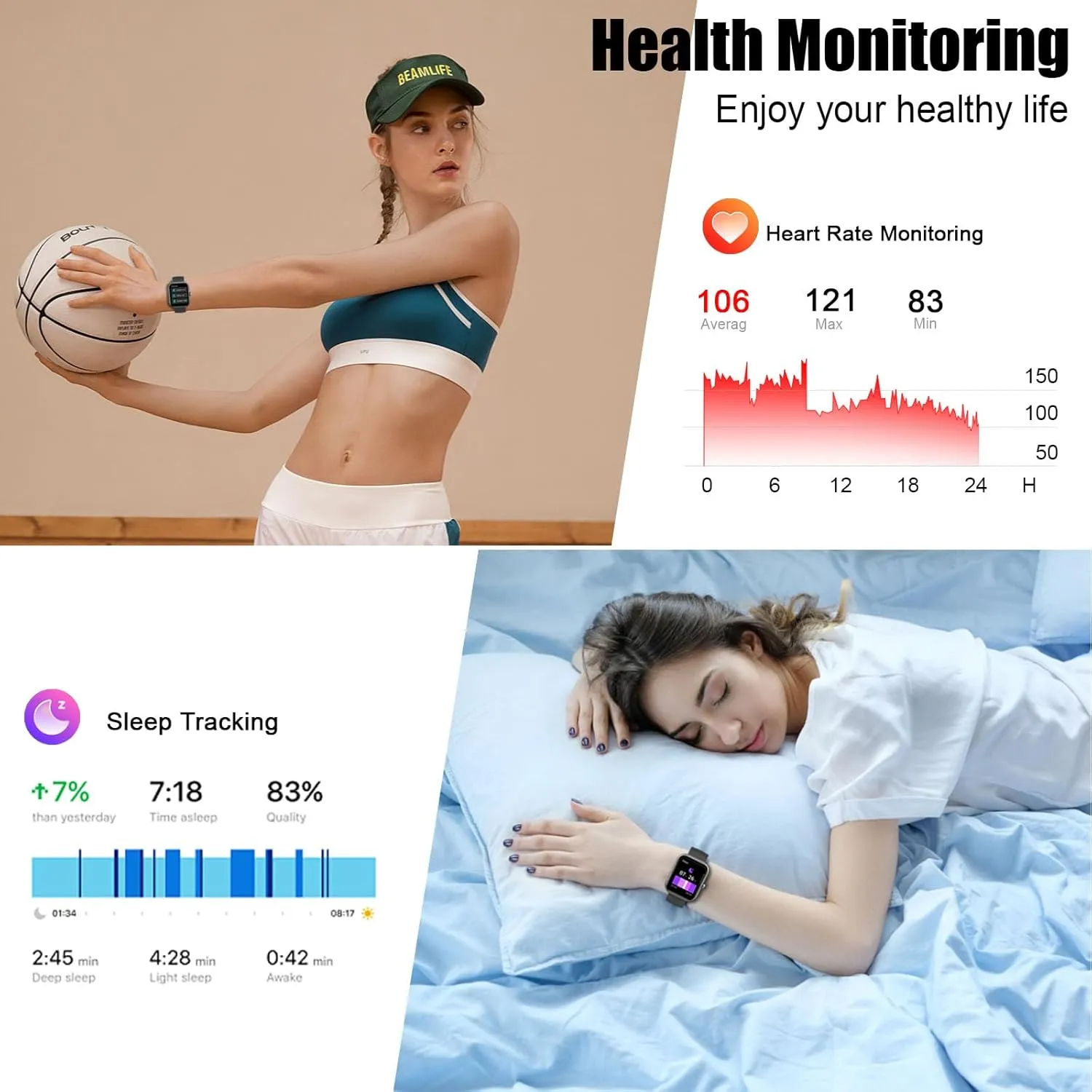 Smart Watch for Men Women, 1.96" Fitness Tracker Running Watch (Answer/Make Call), IP68 Waterproof, Pedometer, Sleep/Step/Heart Rate Monitor/Activity, 110  Sport Modes Smartwatch for Adroid iOS Phone