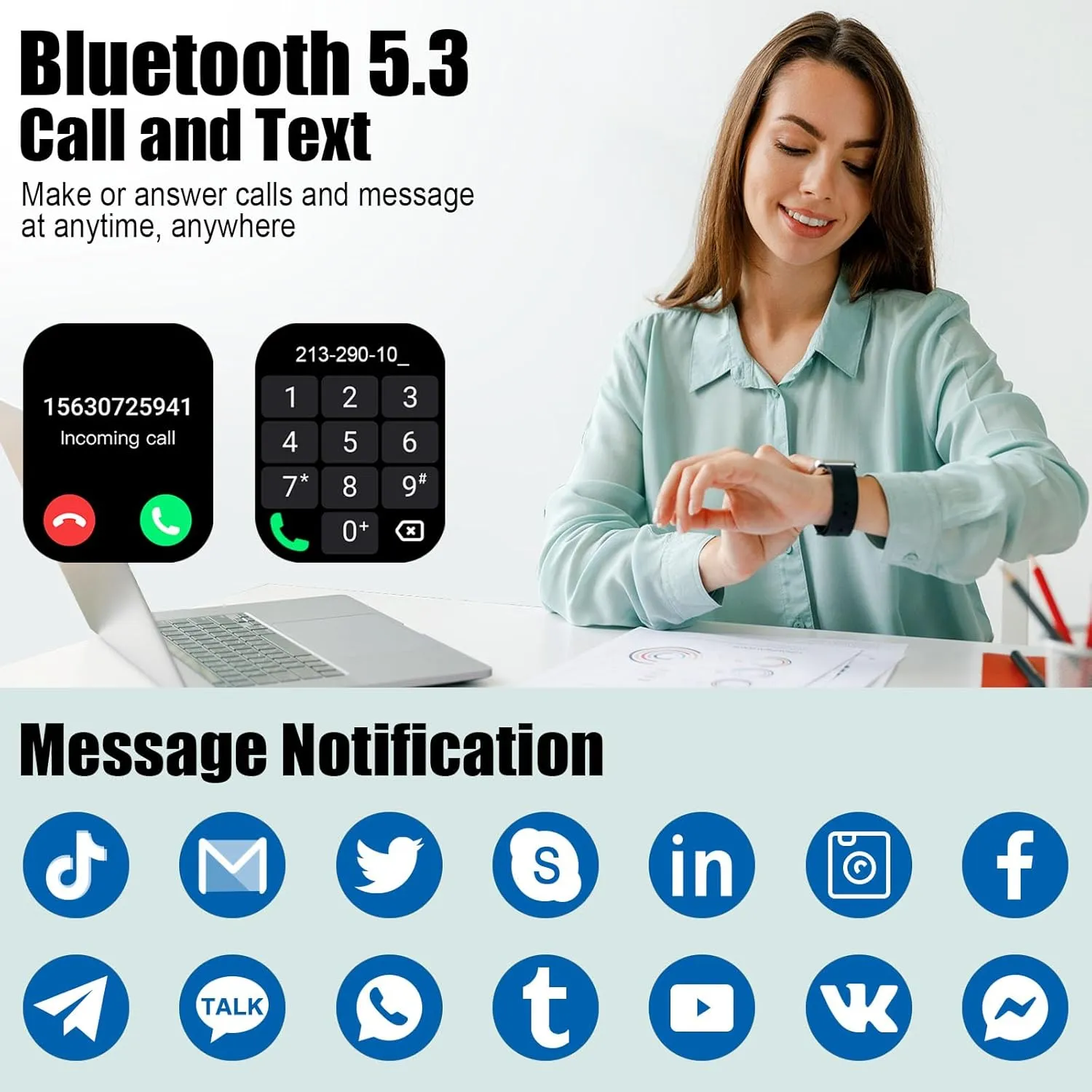 Smart Watch for Men Women, 1.96" Fitness Tracker Running Watch (Answer/Make Call), IP68 Waterproof, Pedometer, Sleep/Step/Heart Rate Monitor/Activity, 110  Sport Modes Smartwatch for Adroid iOS Phone
